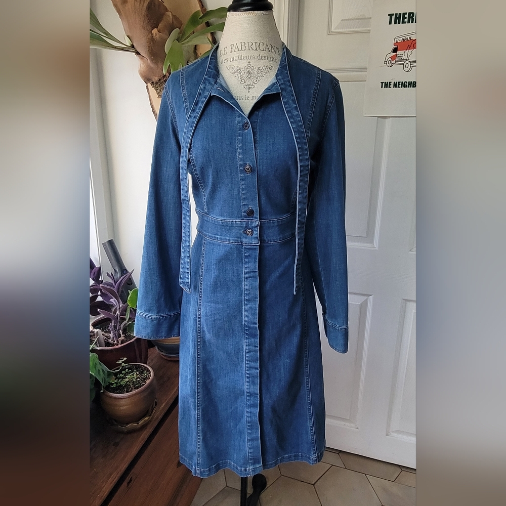 Madewell Denim Tie Neck Shirtdress Button Front Jean Dress Size 12 - Picture 9 of 13